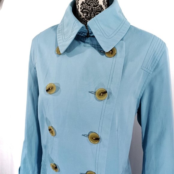 JONES NEW YORK Double Breasted Pastel Cotton Blend Trench Coat L - Picture 3 of 6